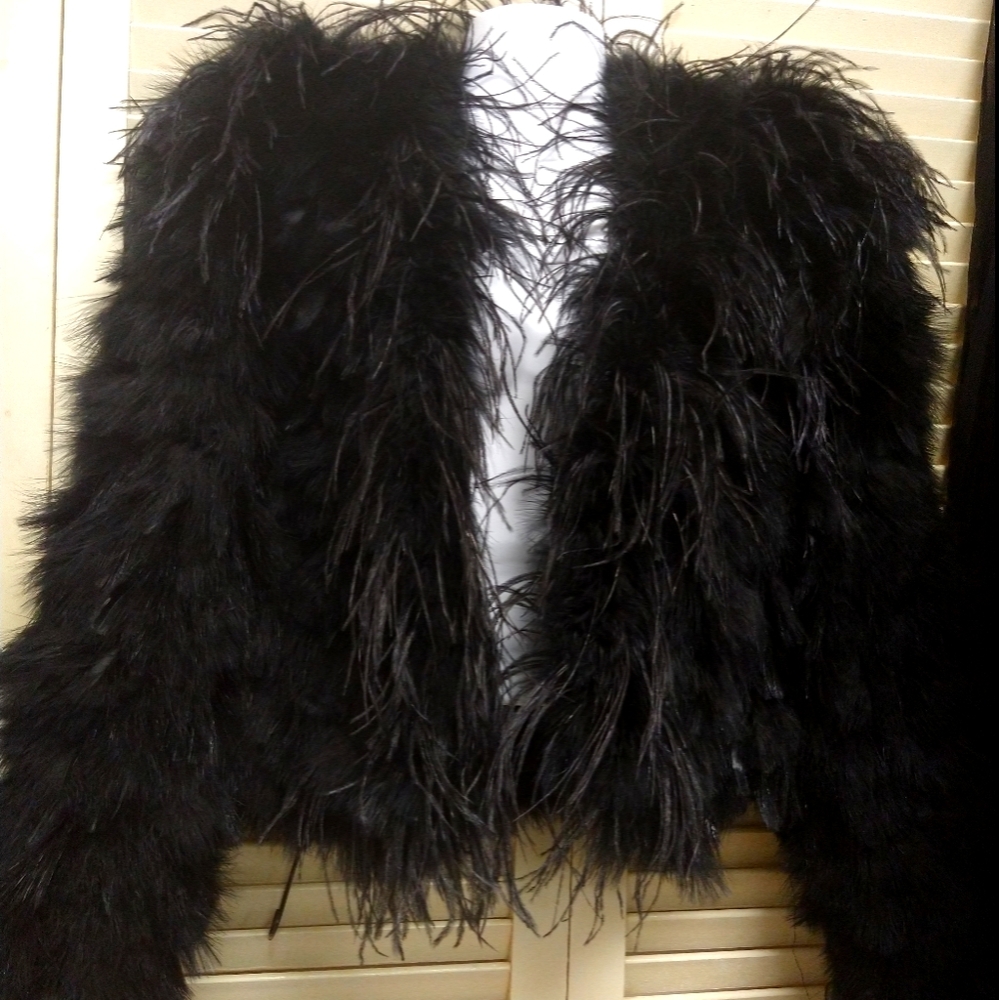 SOLD - Black Ostrich feather jacket